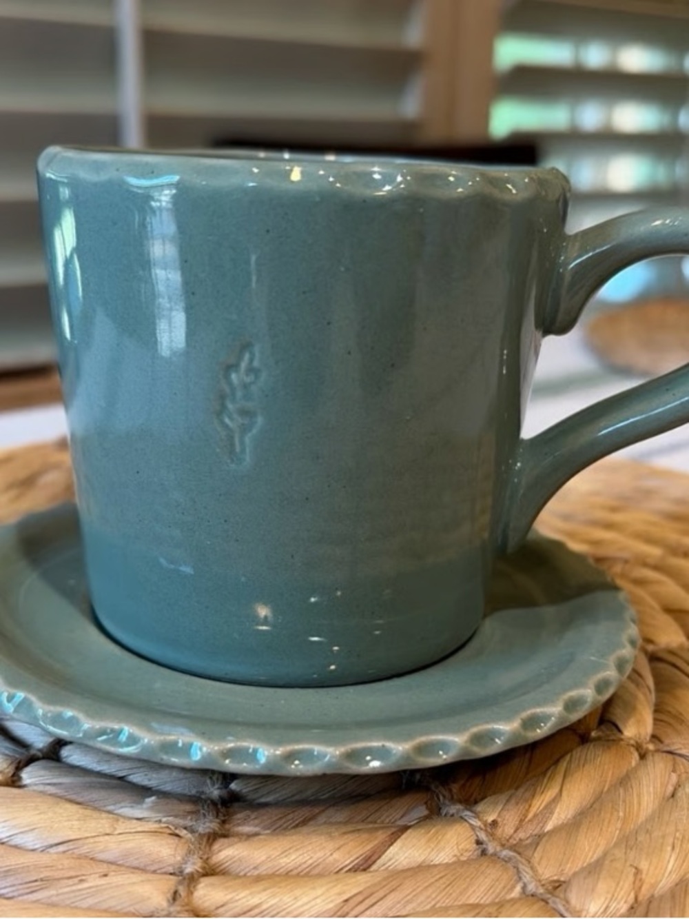 Handcrafted Ceramic Mug & Saucer in Sage Green - Home Art Glass Art